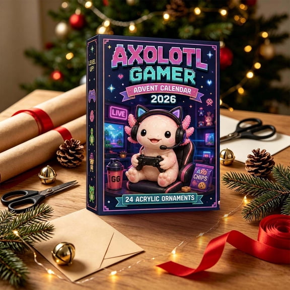 2026 Gamer Axolotl Advent Calendar, 24 Days Christmas Countdown with Video Game Themed Acrylic Ornaments, Gaming Axolotl Figurines for Game Room Decor Kids Gamers Gift