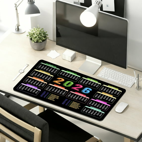 2026 Gaming Mouse Pad (12x24 inch) with Stitched Edges, Long Keyboard and Mouse pad Desk Mat for Gaming Office & Home - 2026 Calendar Holiday Schedule