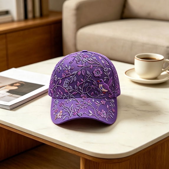 2026 Garden Morning Baseball Cap, Floral & Bird Embroidered Lightweight Sun Hat, Adjustable Casual Outdoor Baseball Cap (B)