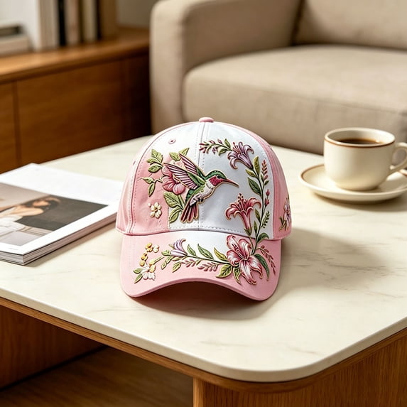 2026 Garden Morning Baseball Cap, Floral & Bird Embroidered Lightweight Sun Hat, Adjustable Casual Outdoor Baseball Cap (C)