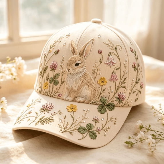 2026 Garden Morning Baseball Cap, Lightweight Breathable Print Cap, Forest Creature Floral Decor Baseball Hat for Outdoor Gardening Rabbit