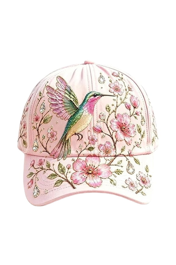 2026 Garden Morning Baseball Cap, Women's Sparkle Multiple Floral Baseball Cap, Adjustable Pink Sun Hat with Rhinestones