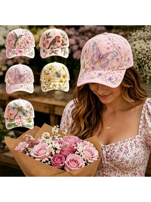 2026 Garden Morning Cap, Bee Embroidered Baseball Hat, Floral Garden Inspired Caps for Women - One Size