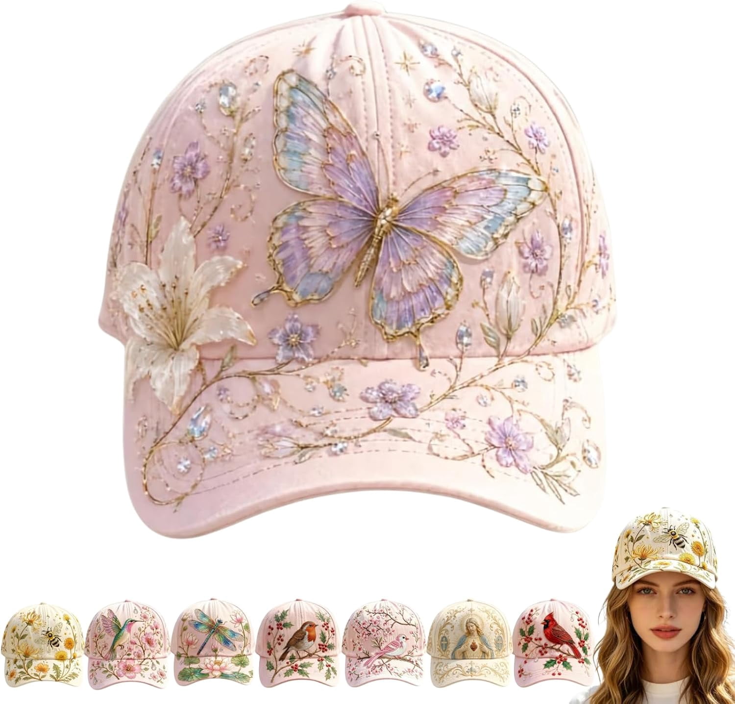 2026 Garden Morning Cap Floral Print Baseball Cap Bee Flower Bird