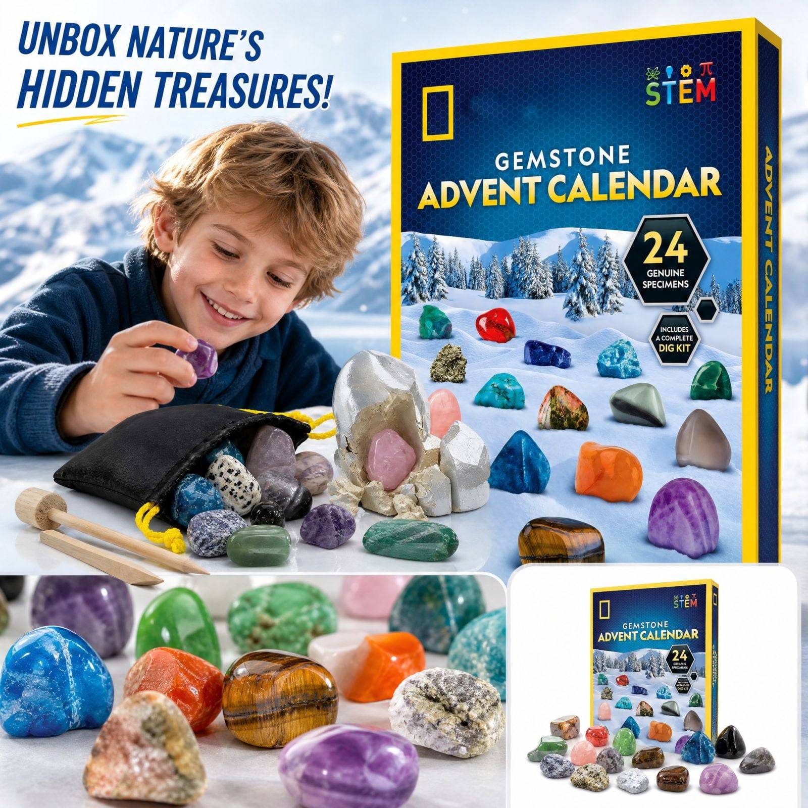2026 Gemstone Advent Calendar with 24 Gems for Boys Daily Christmas ...