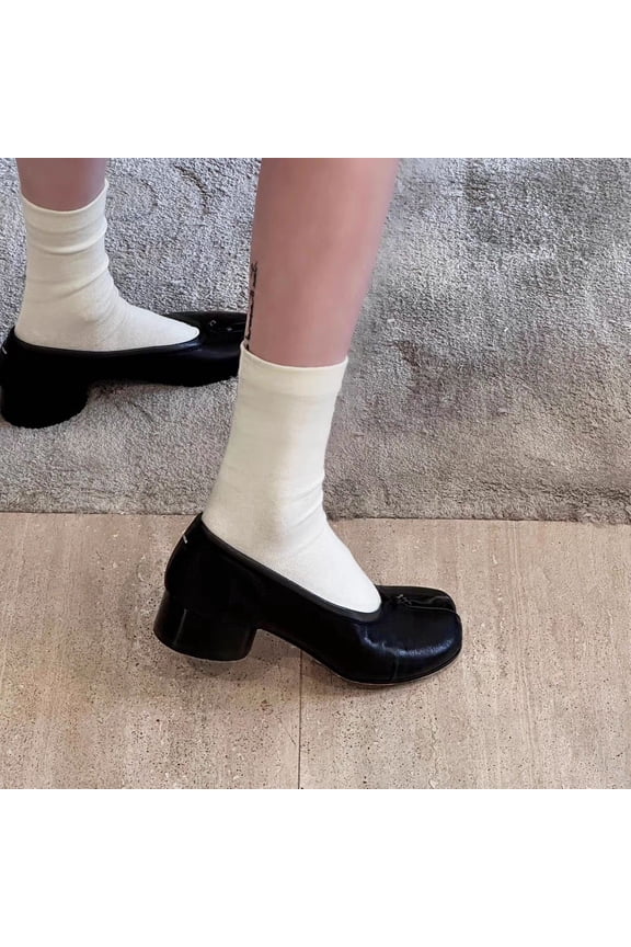 2026 Genuine Leather Niche Chunky Heel Slip-On Women's Shoes, Pig's Hoof Shoes, Horseshoe Split-Toe Shoes, Mary Jane Shoes