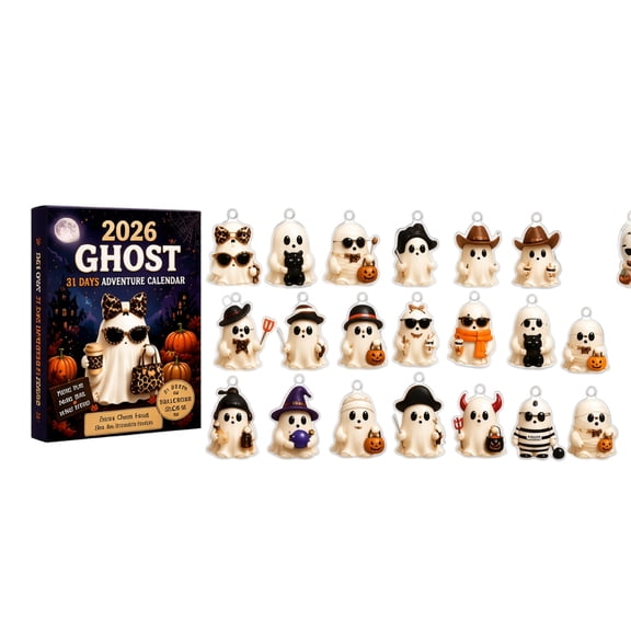2026 Ghost 31Days Halloween Adventure Calendar, 31Day Christmas Countdown Gift Box DressUp Cute Ghost 2D Acrylic Hanging Ornaments, Surprise Holiday Present For Kids And Halloween Enthusiasts