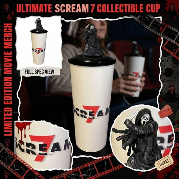 Scream 7 Ghost Face Reusable Travel Mug with Lid Horror Theme Coffee Cup for Movie Nights Halloween Decorations and Daily Use