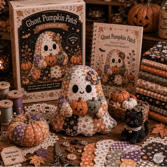 2026 Ghost Sewing Room DIY Patchwork Ghost Craft Kit - Halloween Sewing & Quilting Project for Adults and Teens - Includes Fabric, Thread, Instructions
