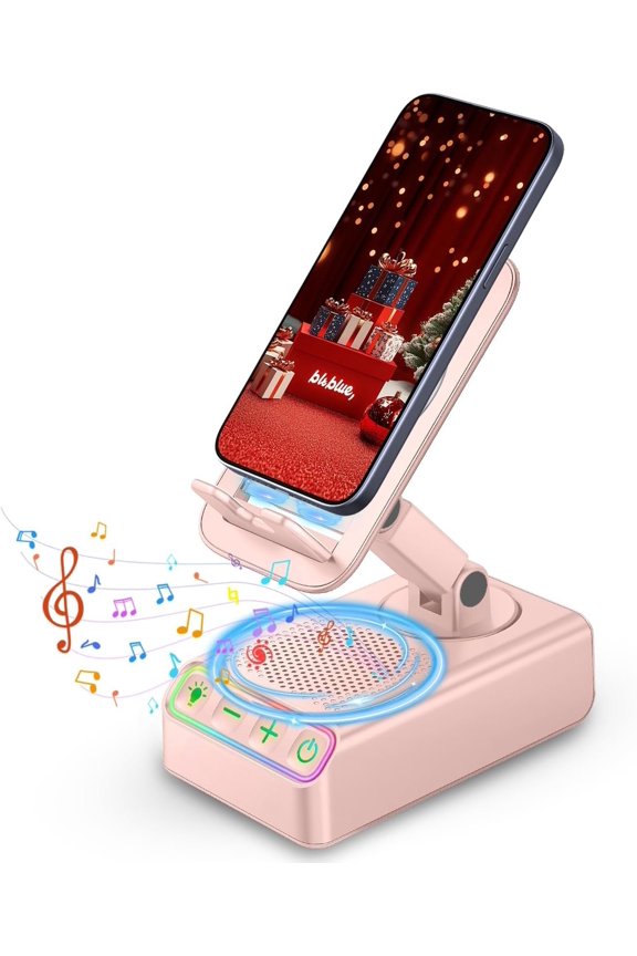 2026 Gifts for Mom Dad, Adjustable Cell Phone Stand with Induction Speaker, Surround Sound & RGB Rhythm Lights, Foldable Portable Stand for Desk, Kitchen Counter, Office