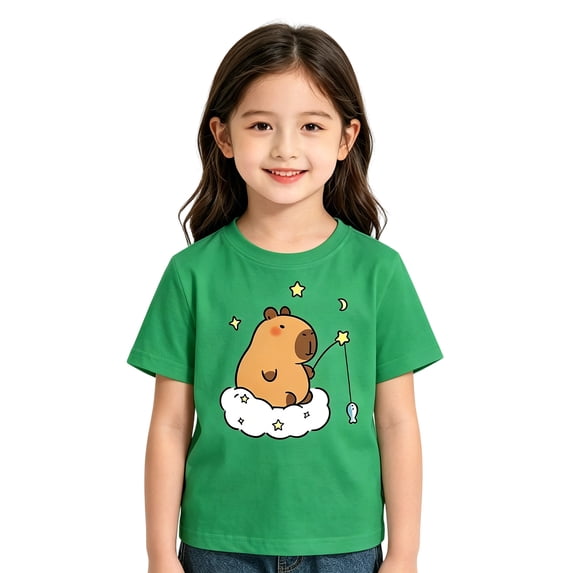 2026 Girls Boys Graphic Tees Kids Cute Summer Tops Casual Short Sleeve Crew Neck T Shirts(Green2,4-5 Years)