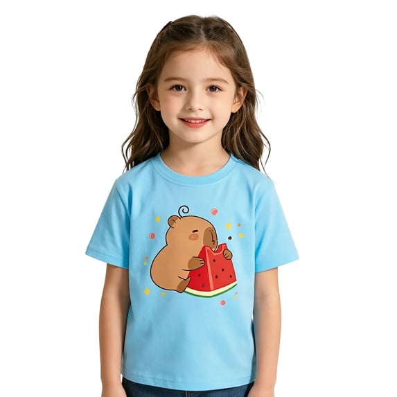 2026 Girls Boys Graphic Tees Kids Cute Summer Tops Casual Short Sleeve Crew Neck T Shirts(Light Blue1,3-4 Years)