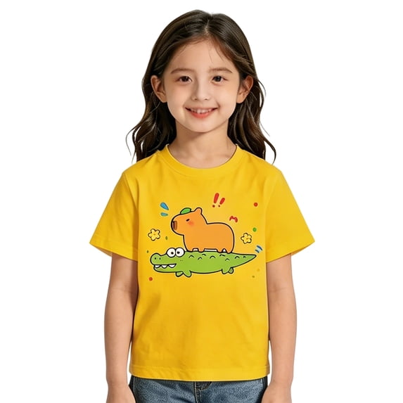 2026 Girls Boys Graphic Tees Kids Cute Summer Tops Casual Short Sleeve Crew Neck T Shirts(Yellow4,7-8 Years)