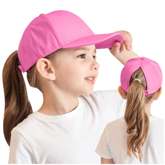 2026 Girls Criss Cross Ponytail Hat Reflective Outdoor Hat Mesh Quick Dry Baseball Cap for Kids Age 3-8 Years