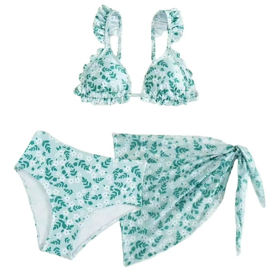 2026 Girls Swimsuit 2 Piece Set Floral Print Bikini With Tie Side Adjustable Straps Cute Teen Summer Kids Swimwear Size 7-8 Years