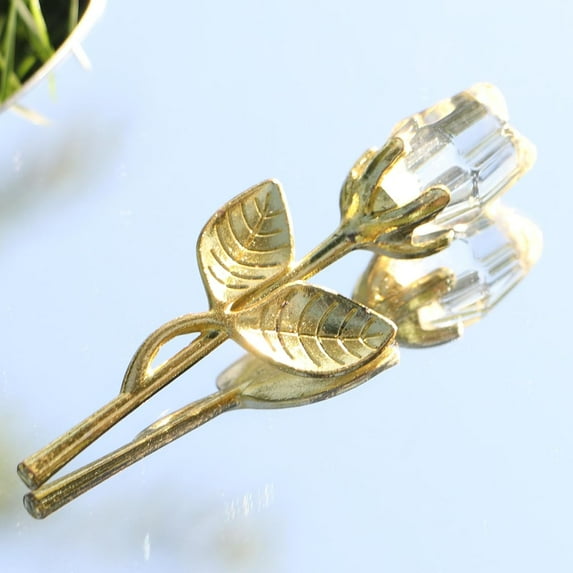 2026 Glass Rose Mini Crystal Flower Artificial Flowers Valentine's Day Wedding Party Gift Room Ornament Office Desktop Decoration (Gold Rod Beige Crystal)