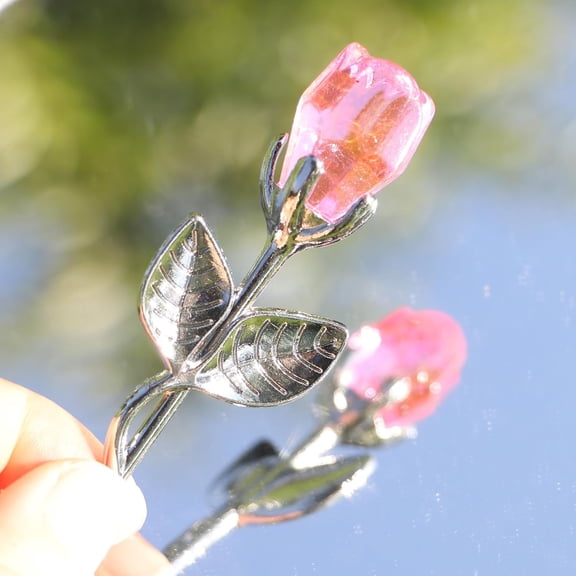 2026 Glass Rose Mini Crystal Flower Artificial Flowers Valentine's Day Wedding Party Gift Room Ornament Office Desktop Decoration (Silver Rod Pink Crystal)