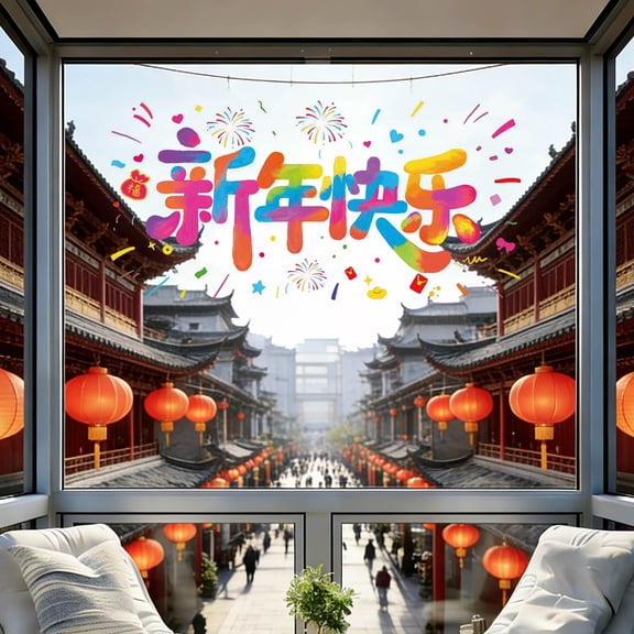 2026 Glass Window Stickers, Electrostatic Reusable Holiday Decorations Clear Festive Patterns Waterproof Sunproof for Home Office Door Window Decor for Chinese New Year