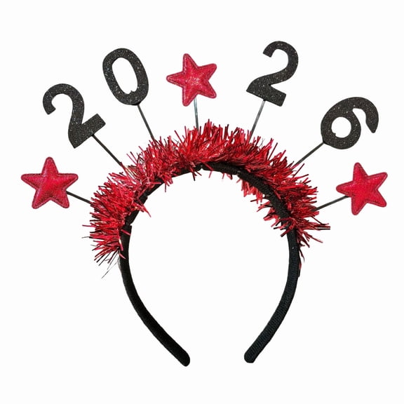2026 Glitter Headband for Women, New Year Party Hair Accessory with Stars and Ribbons, Photo Prop and Gift Idea (1Pcs) Red