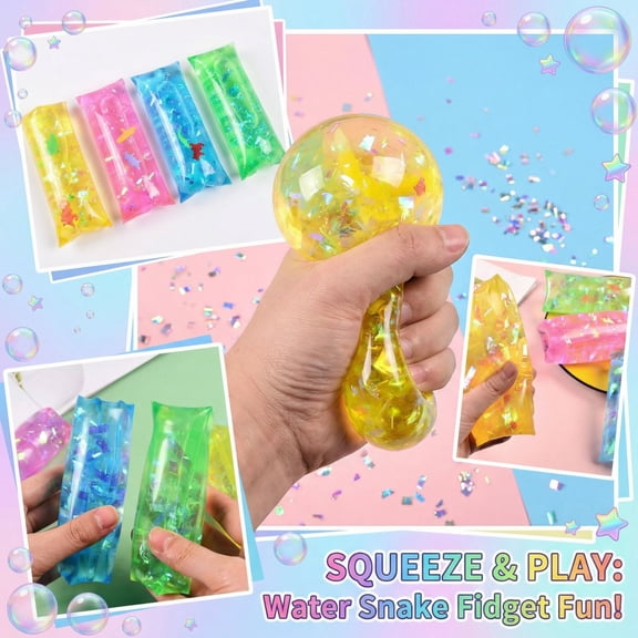 2026 Glitter Water Snake Slow Rising Squeeze Toys, Glitter Water Snake Fidget Toys for Adults, Super Soft Sensory Stress Ball Squeeze Toys for Stress Relief 1pc
