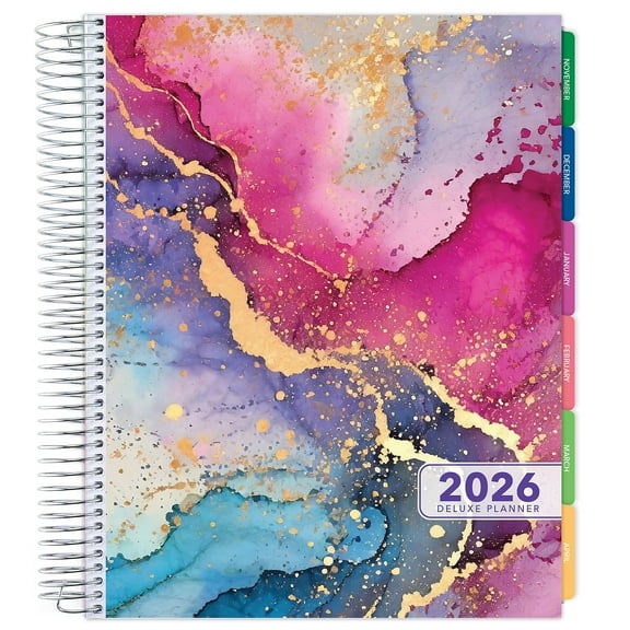 2026 Global Printed Products Rainbow Gold Marble 8.5" x 11" Weekly & Monthly Planner Paperboard
