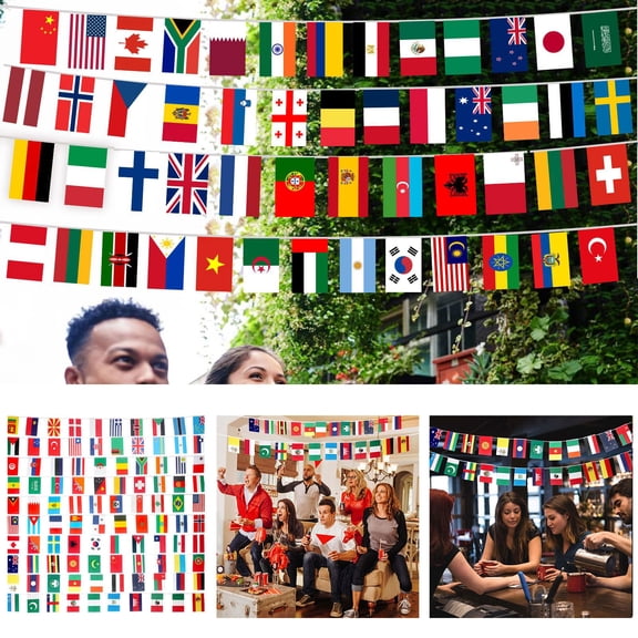 2026 Global Sports Championship Bunting Flags, 29 Meters Long 100 Countries National Flags Banner, 14x21cm Polyester Flag Bunting for Garden, Bar, Party, Sports Event Decoration