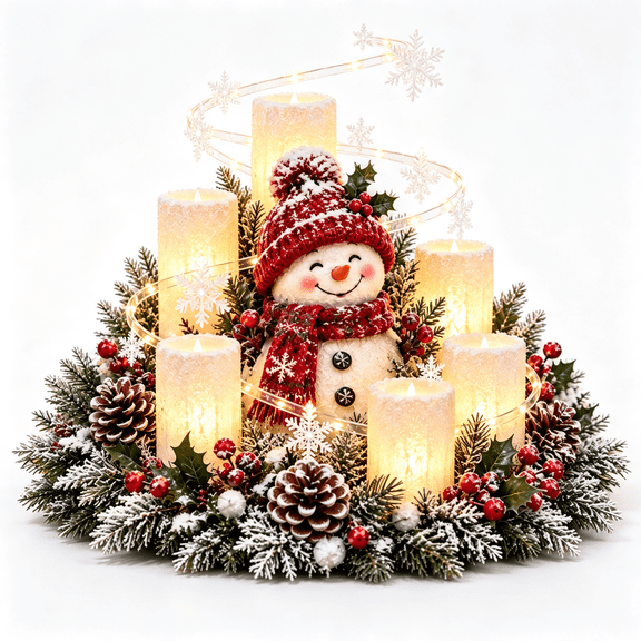 2026 Glowing Christmas Centerpiece with Cute Snowman Design and Warm Flameless Candles for Holiday Table Decor Adding Festive Glow to Your 2026 Winter Collection