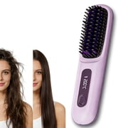 2026 Go Brush Pro for Short Hair, Portable Straightener Brushs for Travel, with LCD Temperature Display, Fast Heating Cordless Mini Hair Brushs Styling Tools Blue
