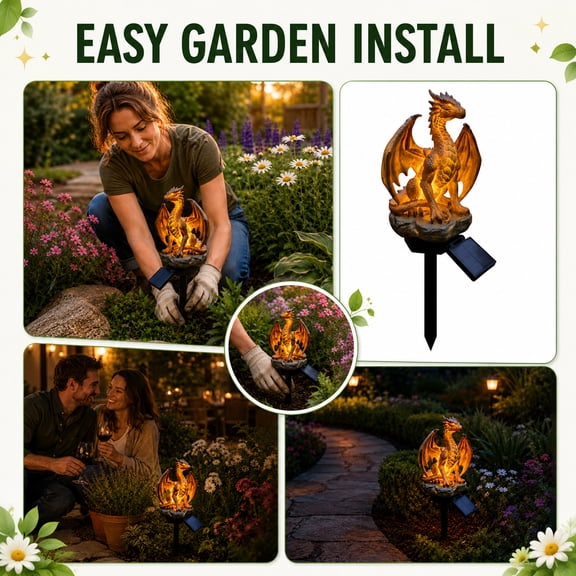 2026 Golden Dragon Solar Garden Light – Outdoor Sculptural LED Statue with Intricate Scale Texture & Expressive Eyes, Weatherproof & Wire-Free for Pathways, Rock Gardens, Patios
