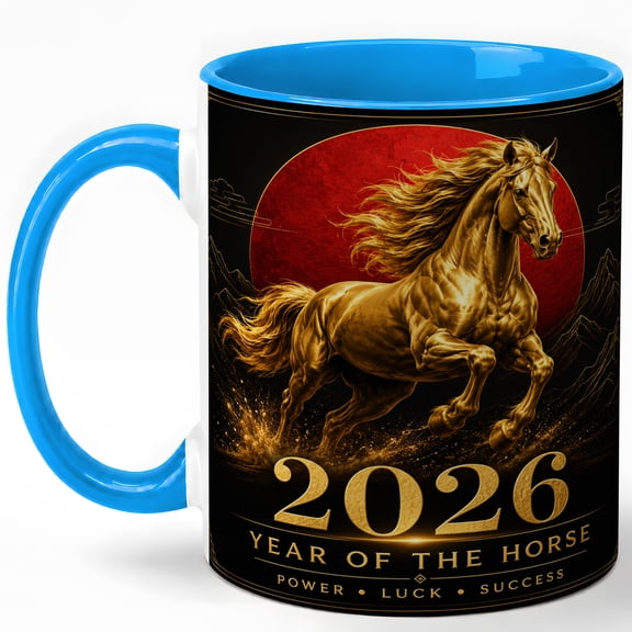 2026 Golden Horse 11oz Ceramic Mug, Power Luck Success Coffee Cup