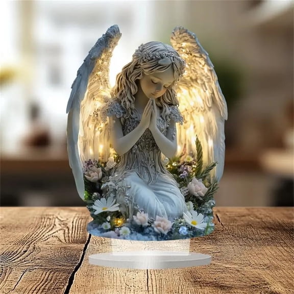 2026 Gorgeous Angel Prayer Angel Statue Decoration, Finely Detailed Wings Gracefully Wrap Around The Cross, Elegant Boho Style, Premium Acrylic Material,Bohemian Aesthetic
