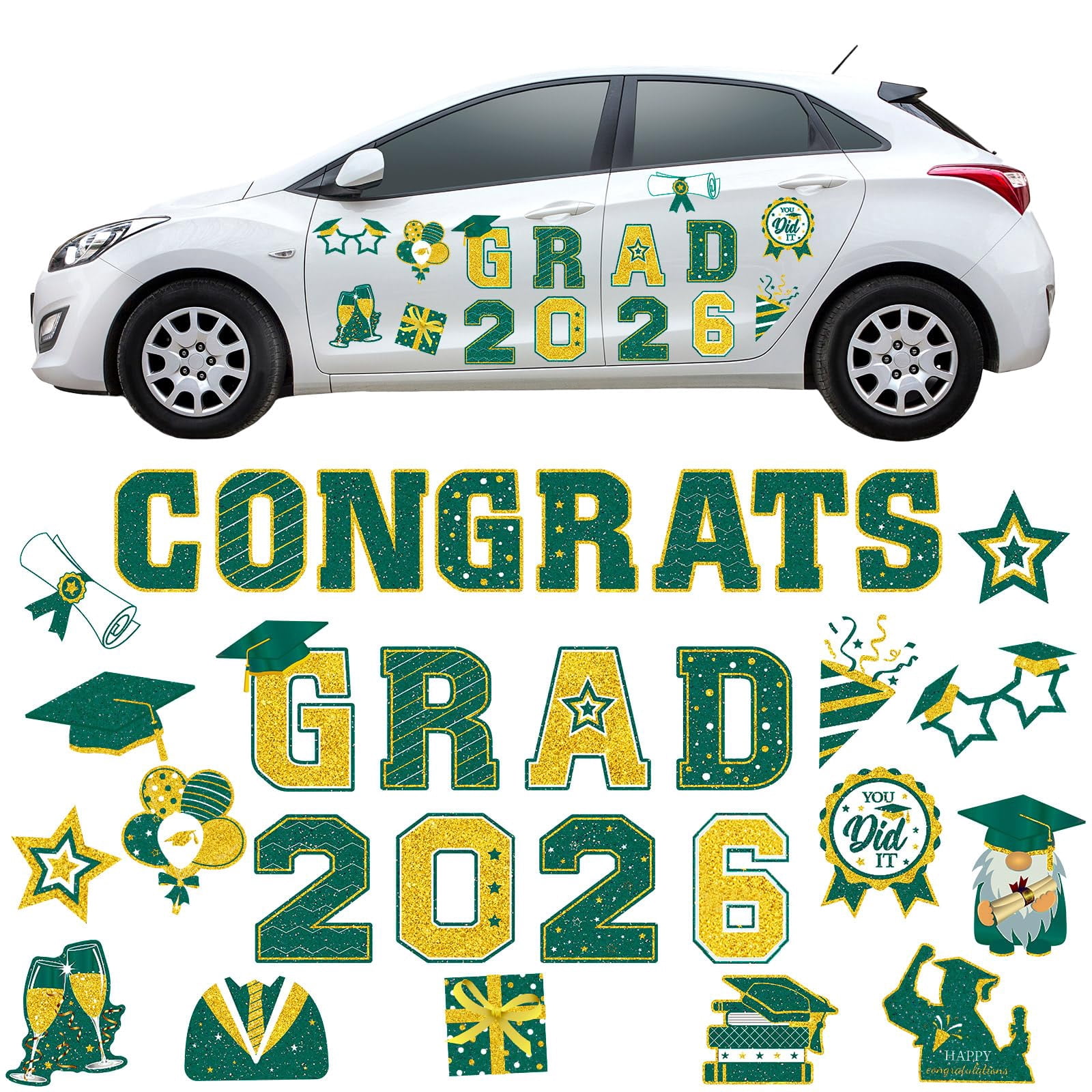 2026 Grad Car Magnets, 30-Pack Reusable Graduation Bumper Stickers with ...