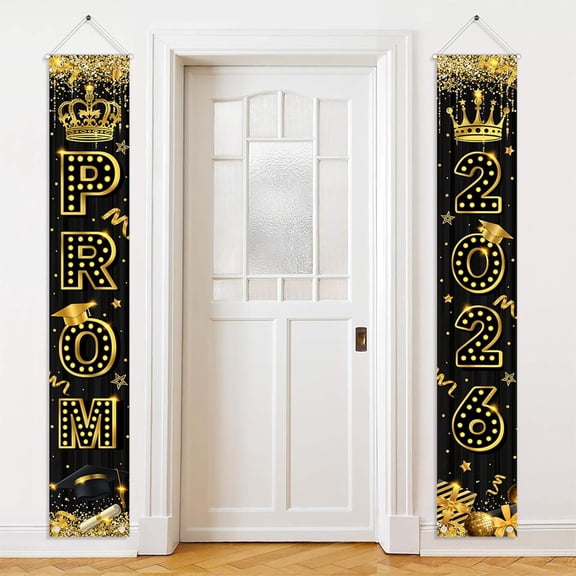 2026 Grad Prom Porch Sign Black and Gold 2026 Graduation Prom Door Banner Send off 2026 Grad Party Decorations Banner