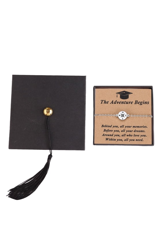 2026 Graduate Motivational Compass Bracelet Inspirational The Adventure Begins Jewelry with Gift Box