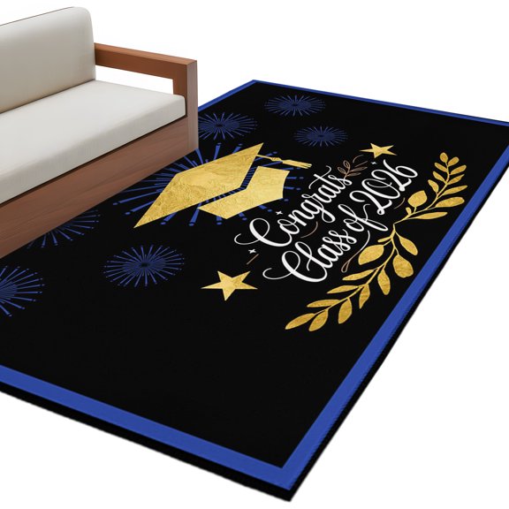2026 Graduation Area Rug 4x6 Washable Rug Non Slip Yellow Star Botanical Graduation Cap Large Area Rug Indoor Floor Carpet for Entryway Bedroom Kitchen Living Room Home Office Dining Room Nursery