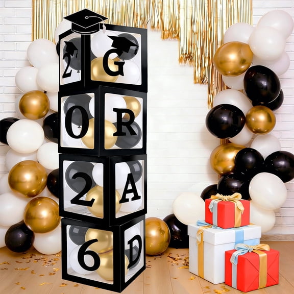 IRmm Graduation Decorations Class of 2026, 4PCS Green Graduation Balloon Boxes with Letter "CLASS OF 2026" "GRAD" "PROUD OF YOU", 24PCS Graduation Balloons for 2026 Graduation Party Decorations Black