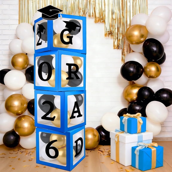 IRmm Graduation Decorations Class of 2026, 4PCS Green Graduation Balloon Boxes with Letter "CLASS OF 2026" "GRAD" "PROUD OF YOU", 24PCS Graduation Balloons for 2026 Graduation Party Decorations Black