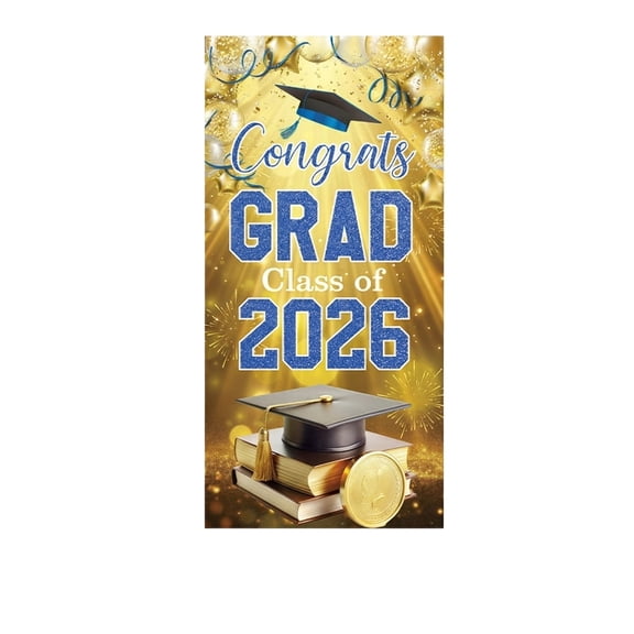 2026 Graduation Banner Congrats Grad Blue and Gold Class of 2026 Photo Booth Prop Graduation Party Decorations for Home and Porch