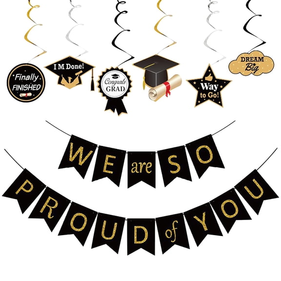 2026 Graduation Banner We Are So Proud of You Congrats Banner Decoration, 6 Inch Height Letters with Thick Card Stock And Satin Ribbons for Party Celebration Wall Hanging Décor