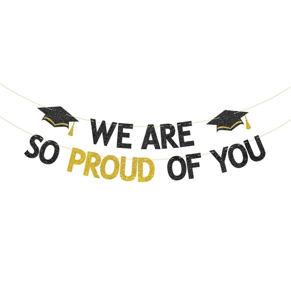 2026 Graduation Banners Party Decorations, Black&Gold Glitter We are So Proud of You Graduation Banners Garland for Congratulation Graduations Party Supplies, Welcome School, Home Decorations