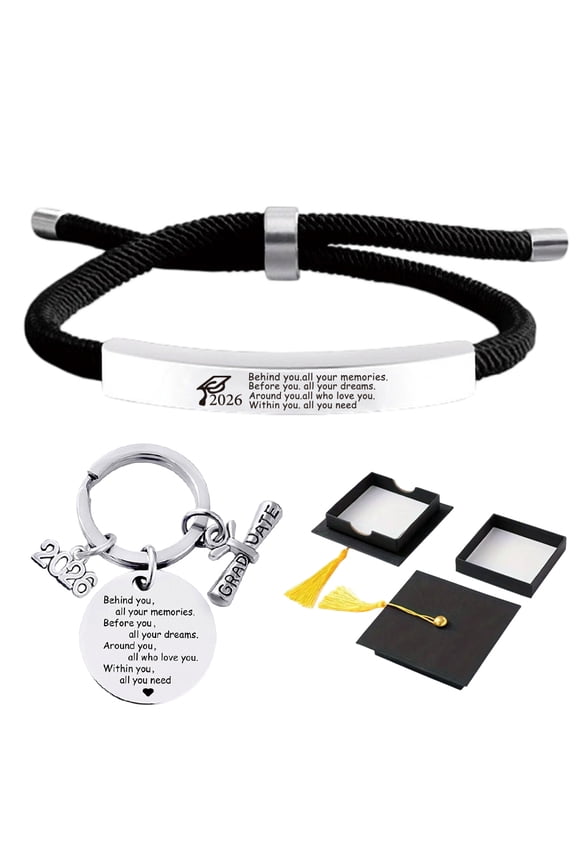 2026 Graduation Cap Box Jewelry Set, Adjustable Bracelet & Keychain for Graduates