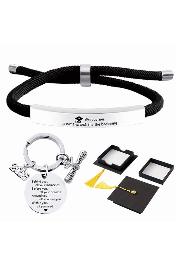 2026 Graduation Cap Box Jewelry Set, Adjustable Bracelet & Keychain for Graduates