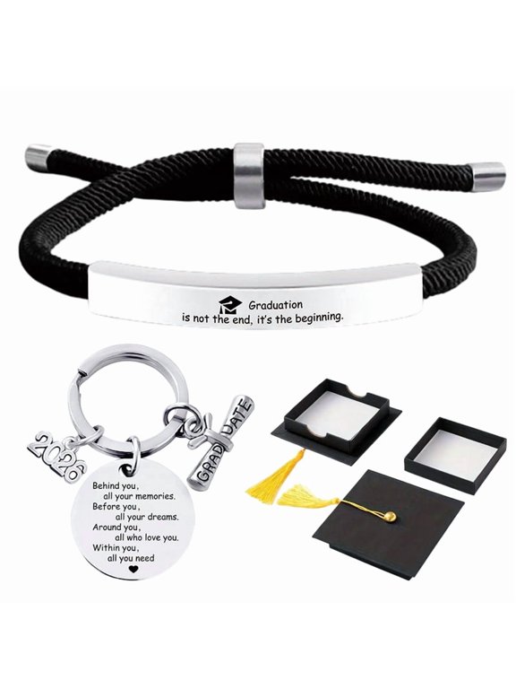2026 Graduation Cap Box Jewelry Set, Adjustable Bracelet & Keychain for Graduates