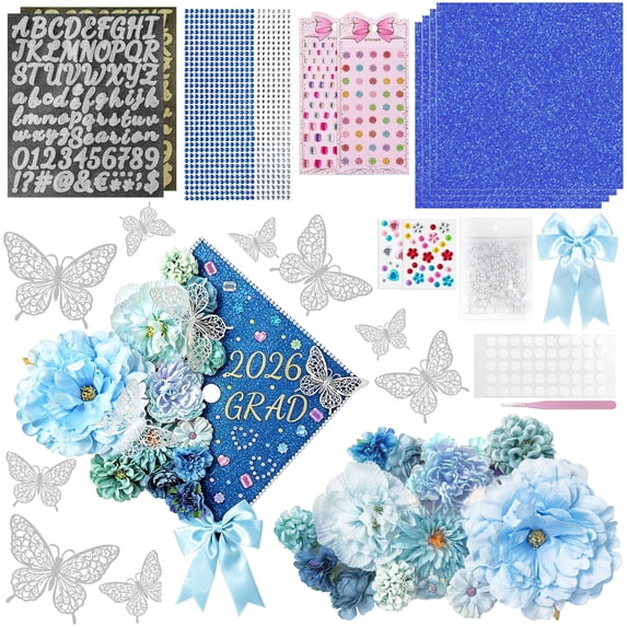 2026 Graduation Cap Decorations Kit, 56 Pcs DIY Grad Cap Topper Set