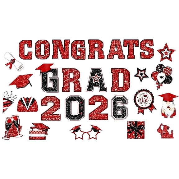 2026 Graduation Car Magnets 30Pcs Self Adhesive Graduation Decals Printed Decor for Car Garage Door Refrigerator & Party Ornament Red