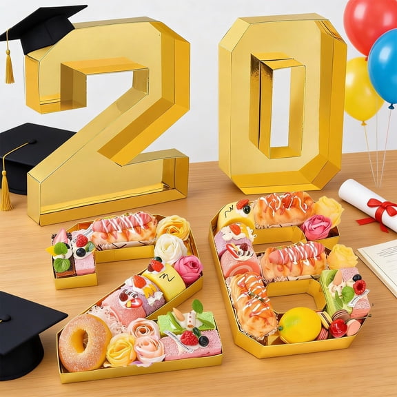 2026 Graduation Cardboard Numbers Charcuterie Board - 2026 Paper Fillable Number Box, Serving Tray for Party Centerpieces Decoration Fruits Cheese Board Wedding Grad Tabletop Supply (White)