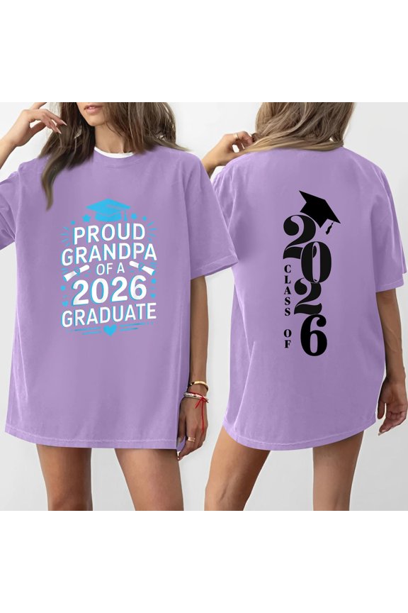 2026 Graduation Clothes, Short Sleeve Tops for Women, Soft Lightweight Tops Clothes, Wonderful Vision Design Tops, Class of 2026 Shirts for Grandpa Purple Size: 2XL