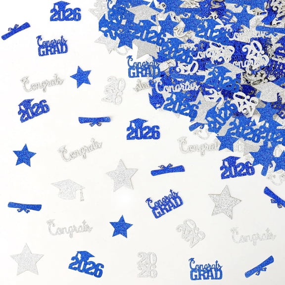 2026 Graduation Confetti Blue Silver Glitter 100 Pieces Grad Cap Party Decorations