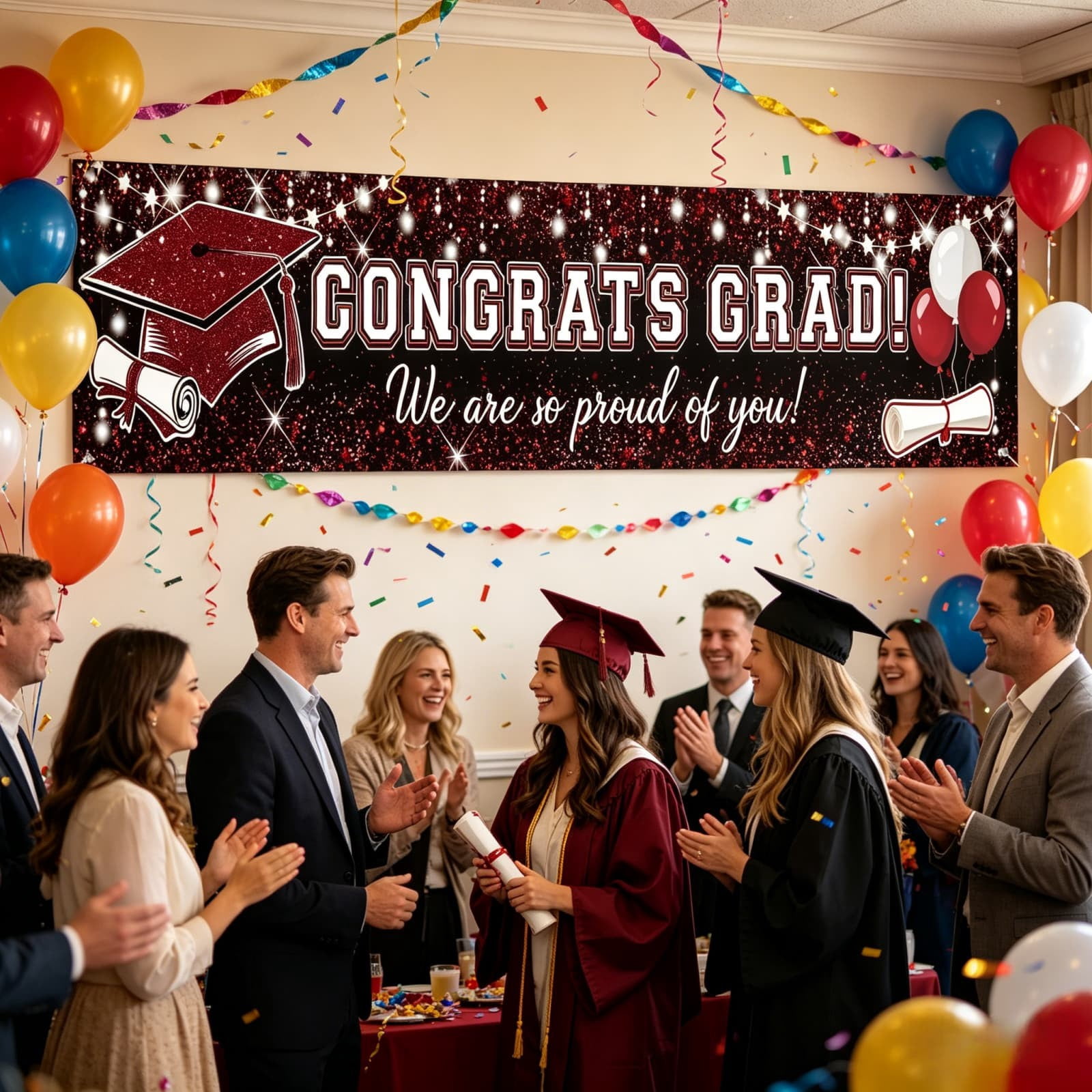 2026 Graduation Congrats Yard Banner Shining Burgundy & Black Grad ...