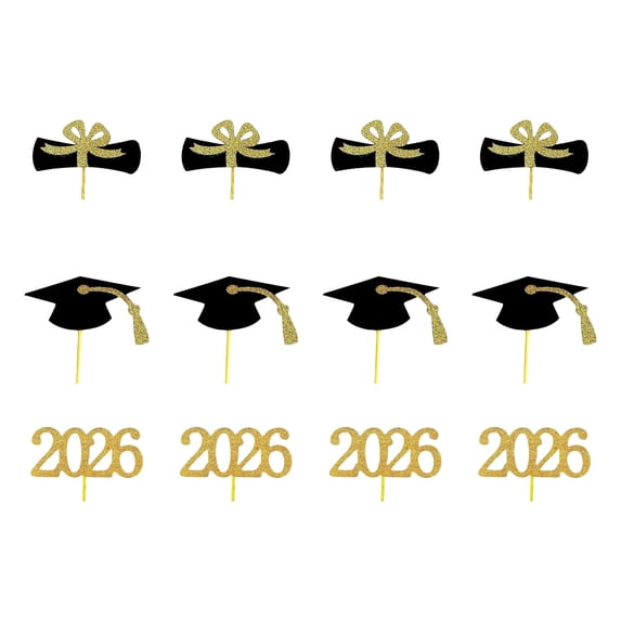2026 Graduation Cupcake Toppers,12 Pcs Graduation Cap Topper,Graduation Cap,Graduation Party Supplies,Senior 2026,Grad Cap Decorations,Food/Appetizer Picks for Graduation Party Mini Cake Decorations